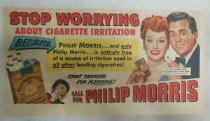 Phillip Morris Cigarette Ad: I Love Lucy, Lucille Ball 1950's 7.5 x 15 inches