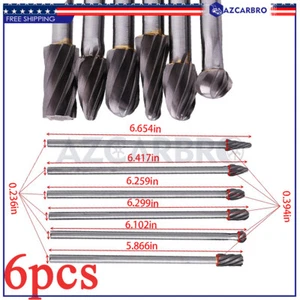 6pcs Rotary Cutter File Aluminum Cut Burr Shank Long Reach Carbide Drill Bits - Picture 1 of 12