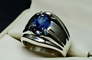 Anello uomo stella neelam fatto a mano argento sterling 925 zaffiro blu naturale 3 carati - Foto 1 di 12