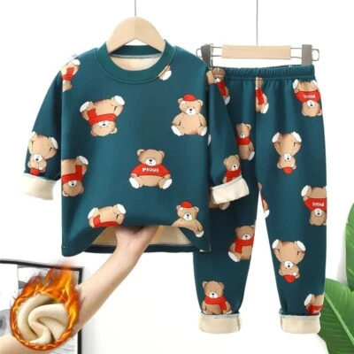 MARKENLOS Kinder Pyjama Bär Outfit Set Jungen Baby Hose Pullover Schlafanzug Nachtwäsche
