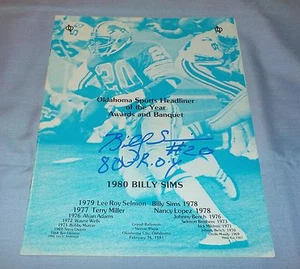 Detroit Lions Billy Sims Signed Autographed Oklahoma Sports Banquet Program Rare - Picture 1 of 2