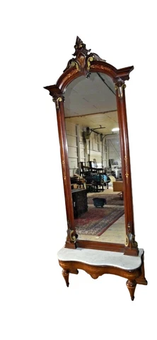 Large 8' 6" Antique Victorian Hall Mirror with Marble Cover