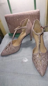 ROLAND CARTIER ROSE PINK GOLD SHIMMER SHOES AND MATCHING BAG SIZE 6 EUR 39 - Picture 1 of 13