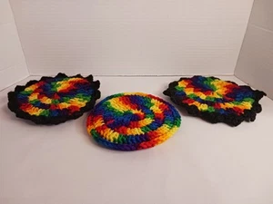 Vintage Crocheted Rainbow Potholders Trivets Kitsch Grandmacore Lot - Picture 1 of 5