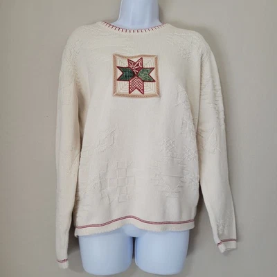 Suéter Tejido Parche Edredón Cabelas Vintage Crema Mujer Talla Med Cottagecore Festivo Foto 1 de 4
