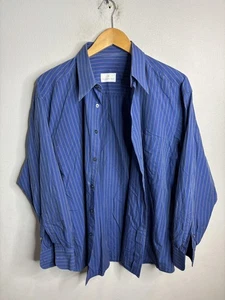 Ermenegildo Zegna Shirt Mens Large Blue Striped Button Front Dress Long Sleeve - Picture 1 of 7