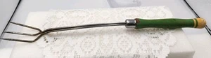 VINTAGE ANTIQUE 15” GREEN WOOD HANDLE THREE TINE PRIMITIVE COOKING FORK - Picture 1 of 7