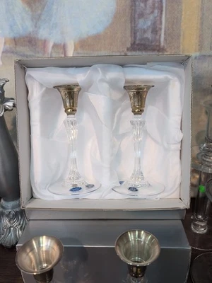 Set 2 Porta Candela Cristallo E Argento In Box Regalo Setx2 - Immagine 1 di 4