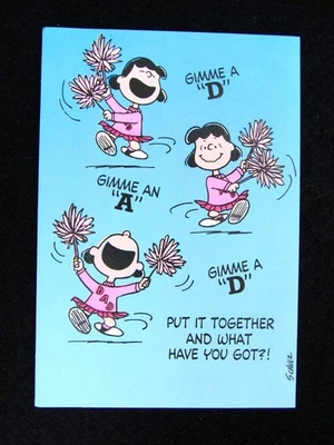 NEW CHEERLEADER Lucy DAD Birthday Card Peanuts "Give Me a D"  Ambassador Gimme - Image 1 of 2