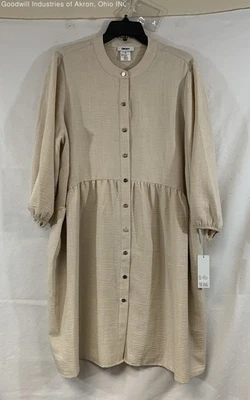 Новый с Ярлыками DKNY шикарный бежевый ярусный кнопка спереди длинным рукавом рубашка платье Sz 14W - Изображение 1 из 4