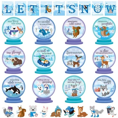 Polar Animal Let It Snow Bulletin Board, 30Pcs Winter Animals Motivational Po... - Image 1 of 4