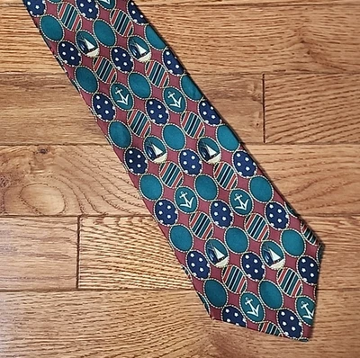 Tommy Hilfiger Corbata Cuello Seda Italiana Náutica Velero Ancla Preparación Borgoña Azul Foto 1 de 4