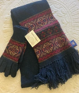 Shetland Wool Russet Machine Knit Scotland Scarf And Glove Set NEW - Picture 1 of 16