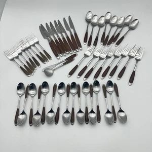 SCC Towle Cameo Japan Flatware Set Wooden Handles MCM Rare Complete Set + extra - Picture 1 of 8