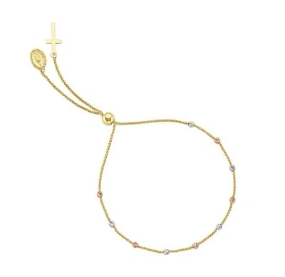 14k Yellow Gold Adjustable 5.5 To 7.5 Inch Tri Color Gold Ball Bracelet - Image 1 of 2