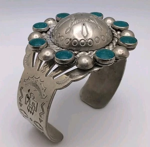 De colección Fred Harvey Verde Turquesa Níquel-Plata Pequeño (¿Niños?) Pulsera brazalete - Imagen 1 de 9