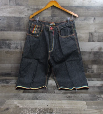 Pantalones Cortos De Colección Indigo 30 Jean Para Hombres 36 Negros 15" Entrepierna Sueltos Grunge Patinador Pantalones Cortos Foto 1 de 4