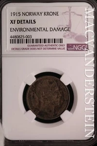 Norway: 1915 One Krone - NGC Extra Fine Details - Scarce Better Date #SLT779 - Picture 1 of 2