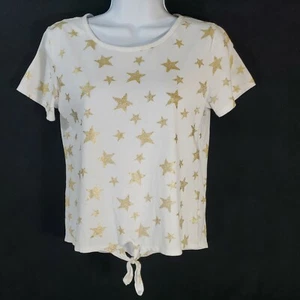 Justice T-Shirt Girls Short Sleeve White with Glitter Gold Stars 14/16 - Picture 1 of 10
