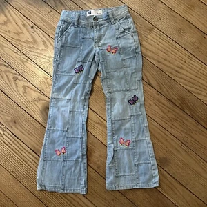Gap girl’s Jeans Size 7 Flare embroidered Butterfly Patches - Picture 1 of 11