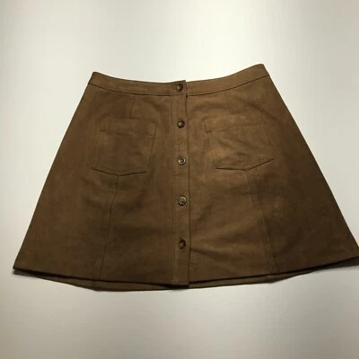 Abercrombie & Fitch Skirt Womens Small Brown Button Front Faux Suede A-Line Mini - Image 1 of 4