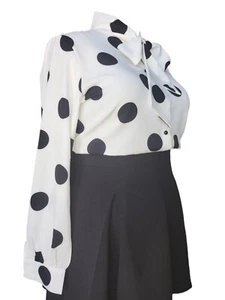 White Polka Dot Floaty Pussybow Tie Neck Blouse. 42"/44" bust. Size 16/18 UK New - Picture 1 of 3