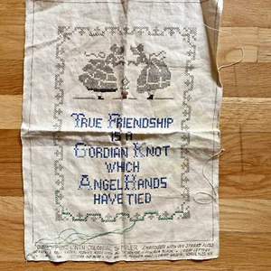 Primitive Vogue Completed Cross Stitch Linen Sampler 11 x 14.5 True Friendship - Picture 1 of 8