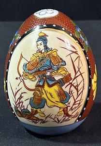 Vintage Satsuma orientalisch handbemalt Krieger japanisches Ei erhaben Emaille & Gold - Bild 1 von 8