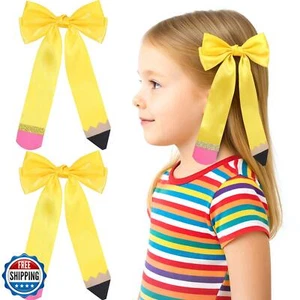 NCMAMA 2Pcs Back to School Hair Bows for Girls Pencil Hair Clips Glitter Yell - Picture 1 of 5