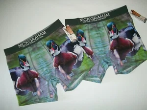 NICK GRAHAM 2 Pair Hunting MALLARD DUCK BOXER Shorts Briefs MENS SMALL 28-30 NEW - Picture 1 of 3