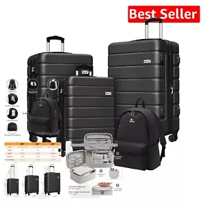 Expandable Luggage Set with Travel Backpack & Makeup Bag - Effortless Travel - Picture 1 of 9