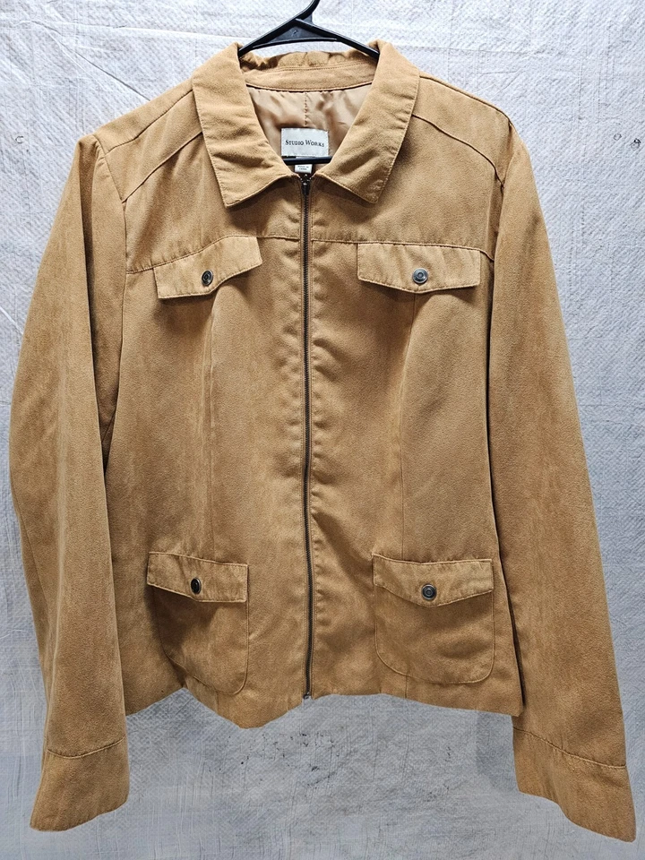 Studio Works коричневый искусственной замши куртка на молнии женщин размер 18 передние карманы - Изображение 1 из 4