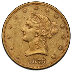 1875 $10 Liberty Eagle With Motto, PCGS AU53 - Picture 1 of 4