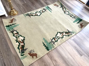 R8115 GORGEOUS CUSTOM MADE ROCKY MOUNTAIN ON HANDMADE TIBETAN AREA RUG 4' X 6' - Picture 1 of 8