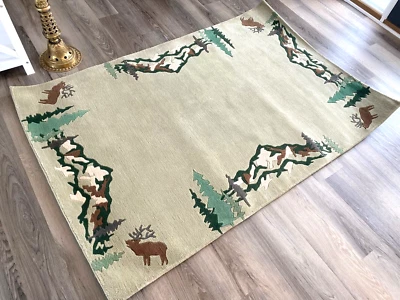 R8115 GORGEOUS CUSTOM MADE ROCKY MOUNTAIN ON HANDMADE TIBETAN AREA RUG 4' X 6' - Image 1 of 4