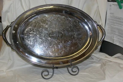 BANDEJA DE SERVIR VINTAGE ONEIDA PLATEADA OVALADA CON ASAS Foto 1 de 4