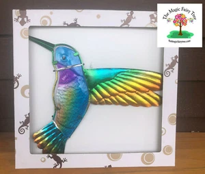 Metal and glass Hummingbird wall art sculpture decor bird ornament - Picture 1 of 4