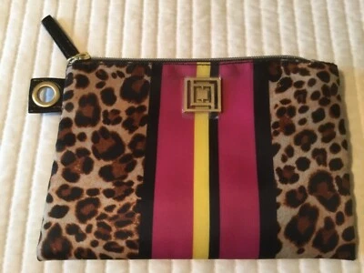 Bolso de Maquillaje Cosmético Vintage Liz Claiborne Estampado Leopardo Logo Dorado NUEVO Foto 1 de 4