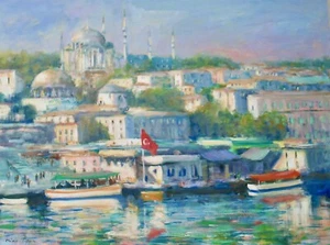 AskArt Listed Artist Nino Pippa Original Painting of Istanbul Golden Horn18"X24" - Picture 1 of 7