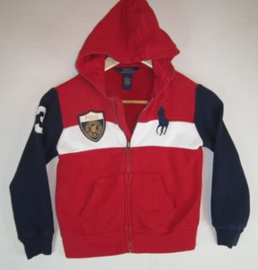 Polo Ralph Lauren BIG Blue Pony Zip Hoodie Kid Size 5 Red White ColorBlock #3 - Picture 1 of 12