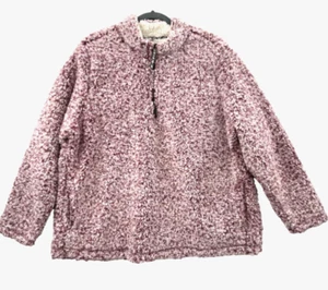 Time & Tru Womens XL Sherpa Fleece Quarter Zip Long Sleeve Jacket Burgundy NWT - Picture 1 of 23