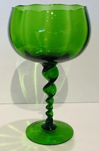 Vintage Retro Emerald Green Empoli Twisted Stem Candy Dish 11" Pedestal Bowl - Picture 1 of 4