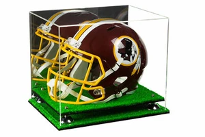 Estuche de exhibición de casco de fútbol americano de acrílico con elevadores plateados, espejo y base de césped (A002) - Imagen 1 de 1