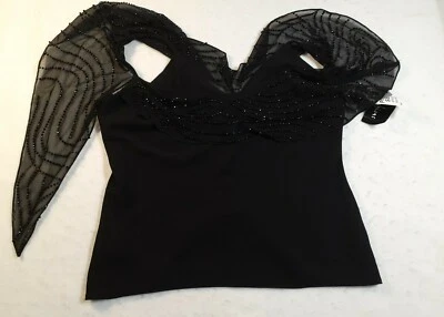 S.L. Moda Para Mujer Negro Cortina Top Malla Cuentas Caplt Talla 14 Hecho en EE. UU. NUEVO CON ETIQUETAS Foto 1 de 4