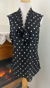 Anne Klein Classic Sleeveless Tie Front Polka Dot Blouse ~ L - Picture 1 of 9