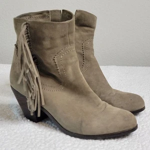 Sam Edelman Size 8.5M Louie Fringe Ankle Boots Suede Western Boho Zipper Brown - Picture 1 of 10