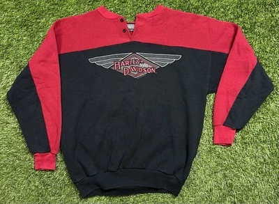 Sudadera Pullover Vintage Años 90 Harley Davidson 1/4 Abotonada Para Hombre 2XL Foto 1 de 4