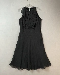 Vestido Lauren Ralph Lauren Mujer 10 Negro Lunares Seda Volantes Sin Mangas - Imagen 1 de 16