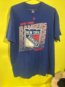 Majestic New York Rangers T-Shirt Men's Size XL Short Sleeve Pullover Blue - Picture 1 of 4
