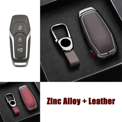 Zinc Alloy Leather Car Key Fob Case Cover For Ford Mustang Explorer Mondeo F-150 - Image 1 of 4